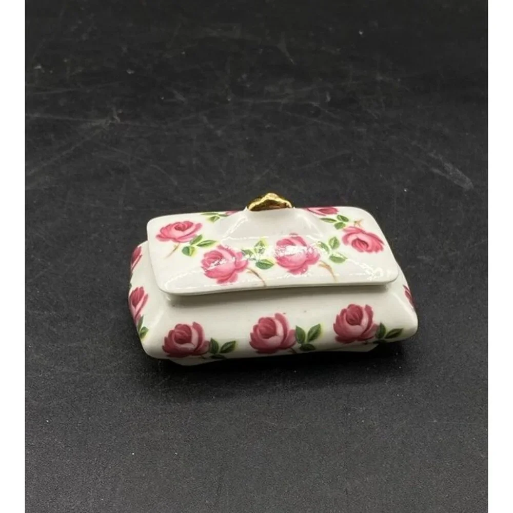 Sandford Pottery England Fine Bone China Trinket Box Pink Roses Vintage